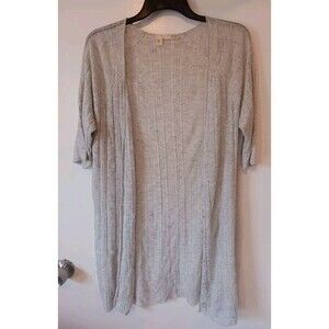 Eileen Fisher Open Front Short Slv Cardigan Top Large Gray Italian Yarn Linen Bl